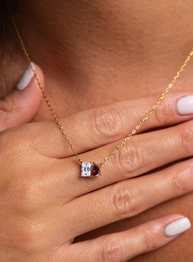 驰航饰品简约不掉色心形彩色锆石吊坠项链不锈钢诞生石12月份项链