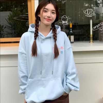 美式字母花朵刺绣连帽卫衣女秋冬2025新款小个子宽松纯棉情侣帽衫