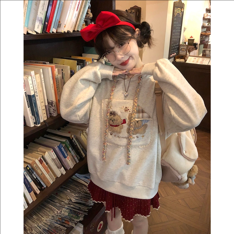 毛绒狗狗刺绣小个子连帽卫衣外套