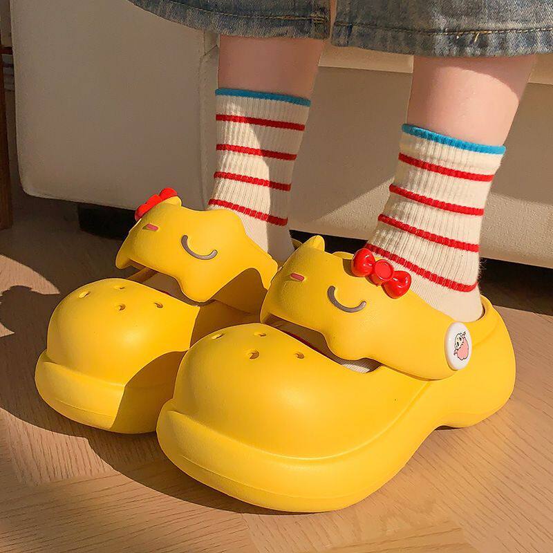 夏季可爱卡通洞洞鞋女厚底防滑增高透气百搭家居亲子款包头拖鞋