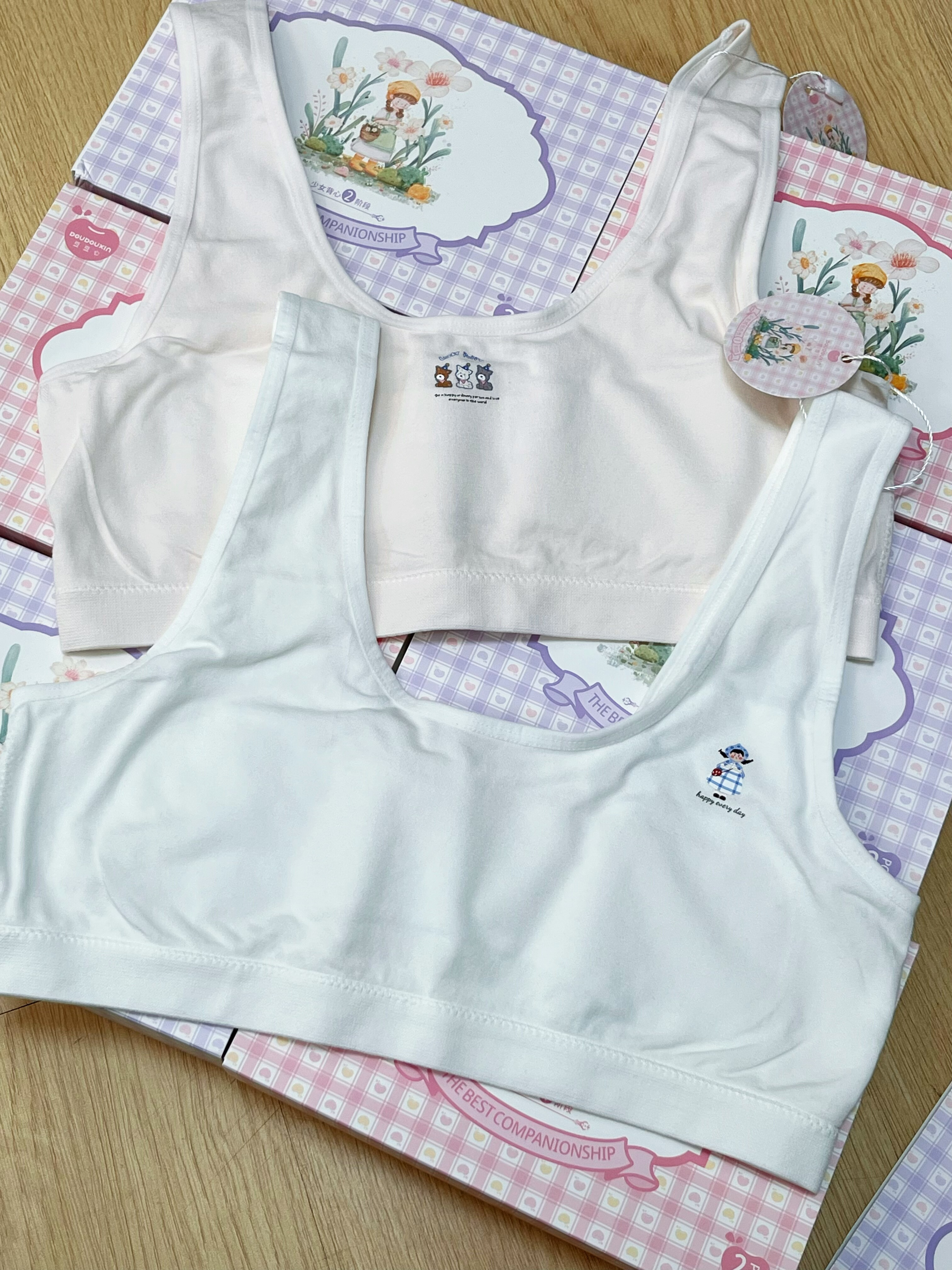 豆豆心-D855女童1阶段背心款小女孩内衣文胸透气海绵纯色2件盒装
