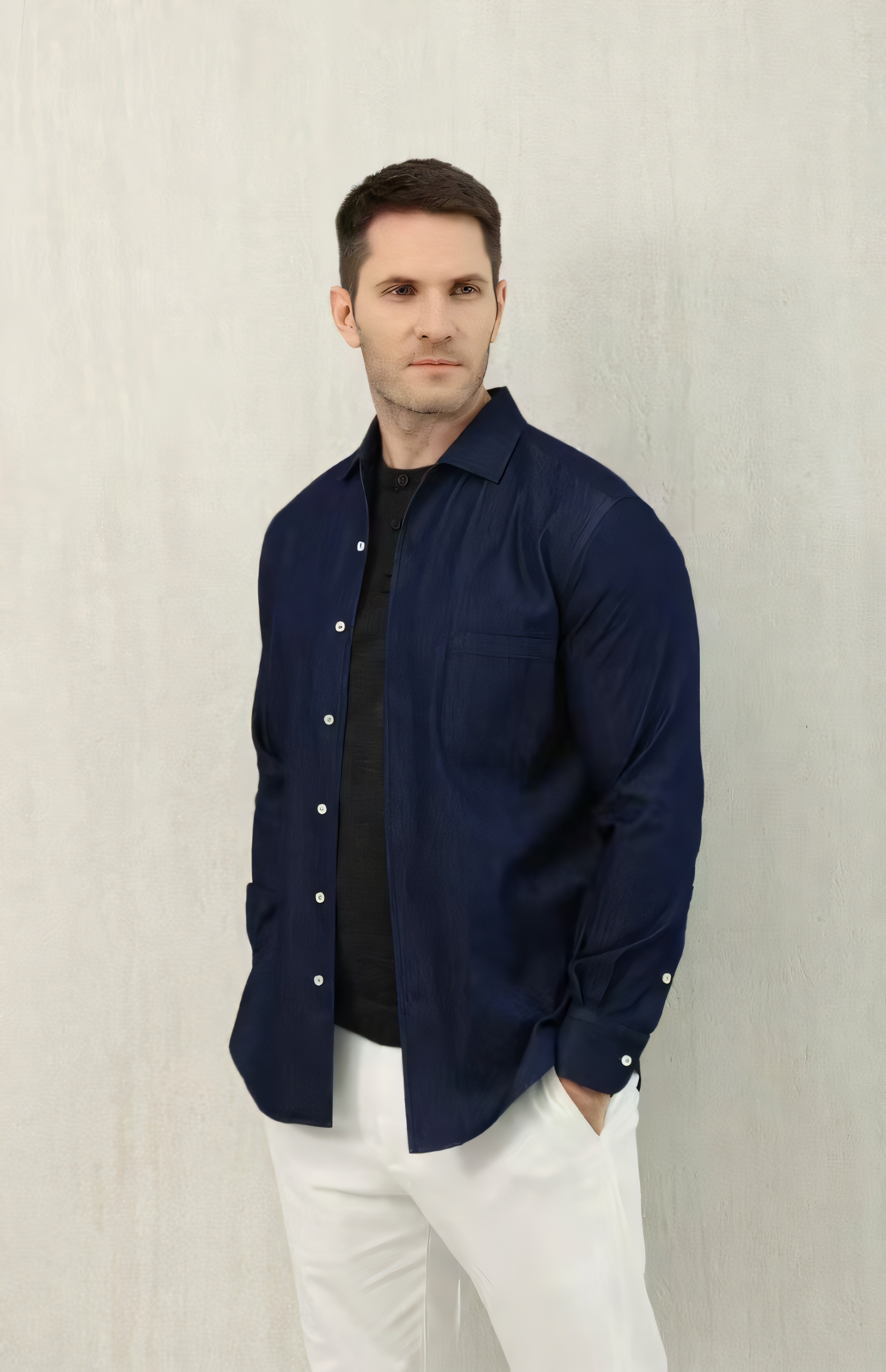 LP春夏新男士老钱风商务休闲慵懒风气质简约百搭长袖衬衫外贸大码