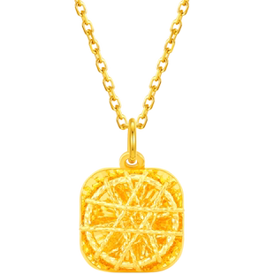 【热销】诗普琳 足金黄金小方糖吊坠女花丝项链 生日礼物送女友