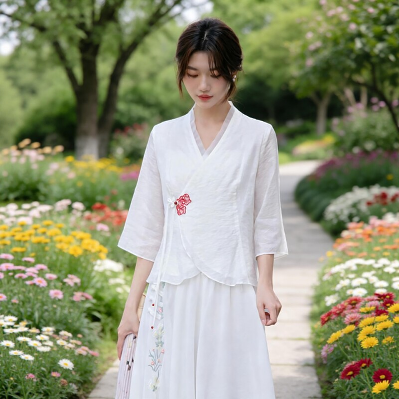 2026夏季新中式禅意女装汉服上衣改良版交领汉元素小个子茶服仙气