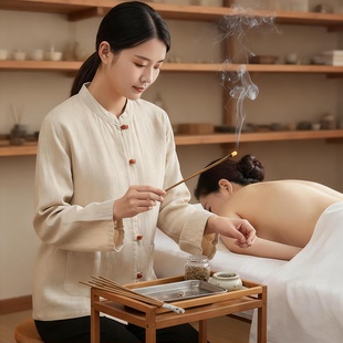 定制新中式 养生馆推拿理疗康复师服 中医馆艾灸师工作服女棉麻唐装