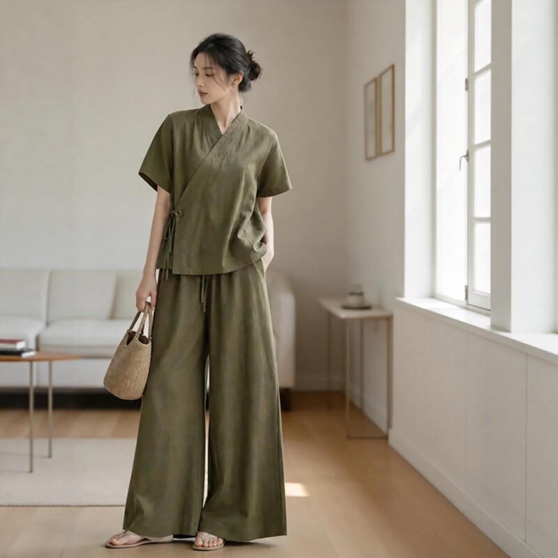 夏季100%汉麻女款套装高端禅意佛系女装禅修服修行疗愈禅服居士服