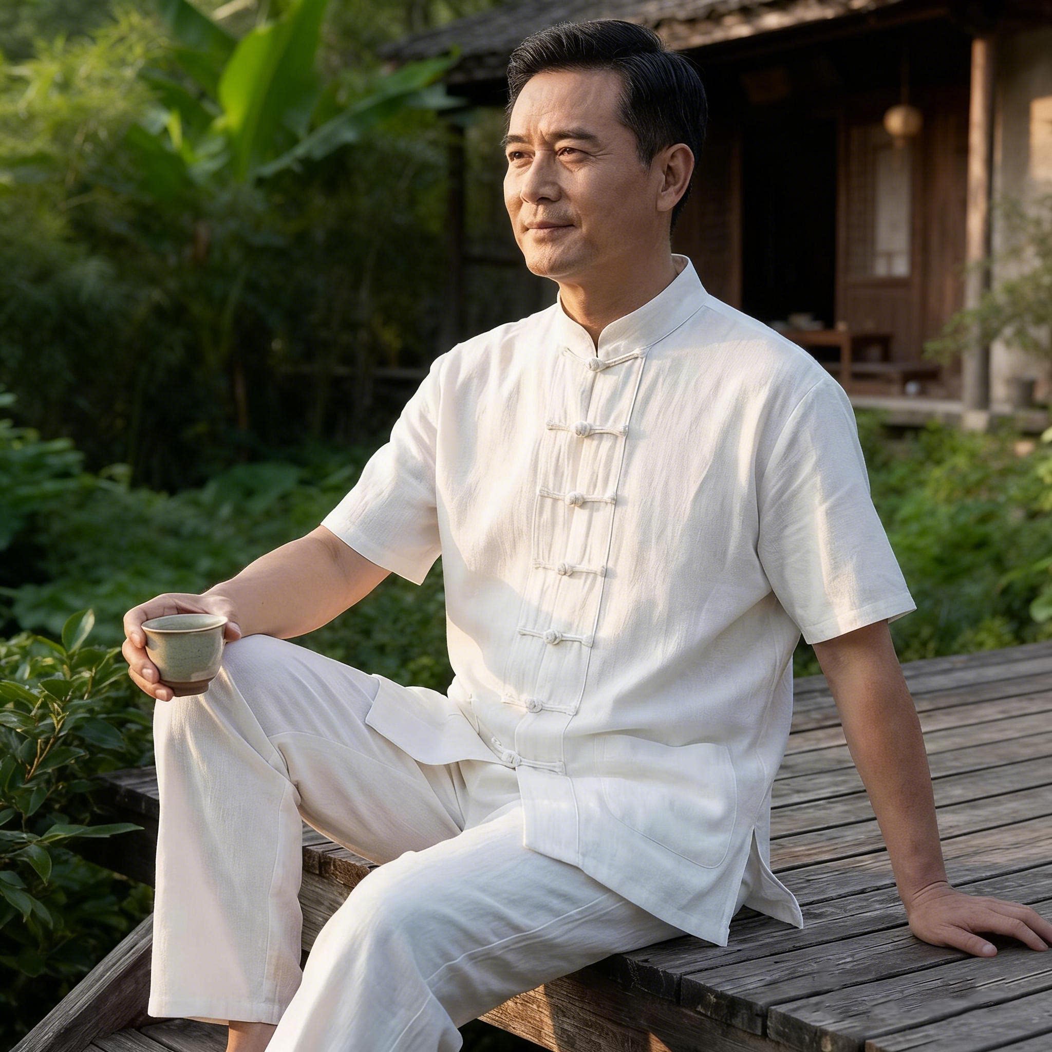 定制中国风男装中医大师服装男款夏季棉麻上衣唐装衬衫中式工作服