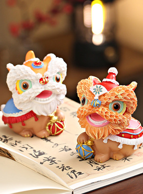 国潮佛山舞狮醒狮创意文创摆件高级感桌面茶桌装饰工艺品生日礼物