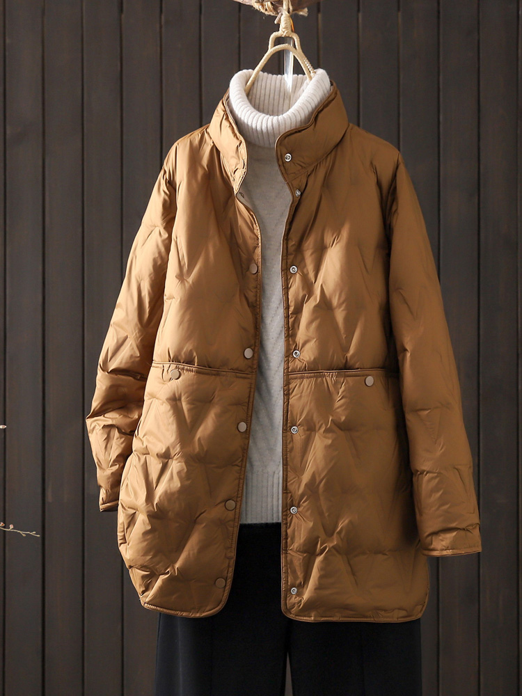 2024秋冬新款中长款纯色立领女式简易白鸭羽绒服百搭款