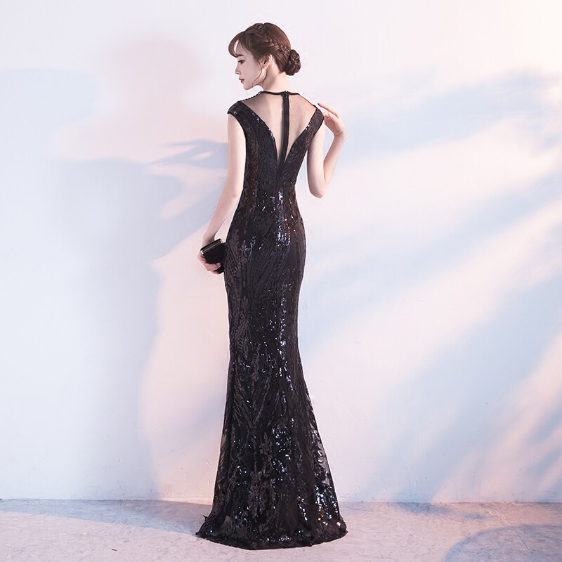 黑色晚礼服裙女2020新款宴会高贵优雅性感长款鱼尾晚宴主持人晚装在类目 女装/女士精品, 婚纱/旗袍/礼服, 礼服/晚装中 - 来自Buy2taobao.com提供专业的淘宝代购服务