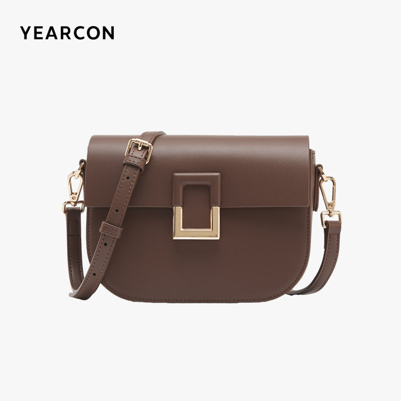 意尔康包包女包2025新款马鞍包质感棕色斜挎包百搭通勤包单肩包女