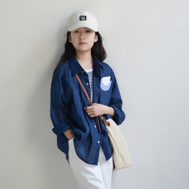 原创童装25春夏女童衬衫新款儿童苎麻长袖衬衣夏季大童薄款防晒衣
