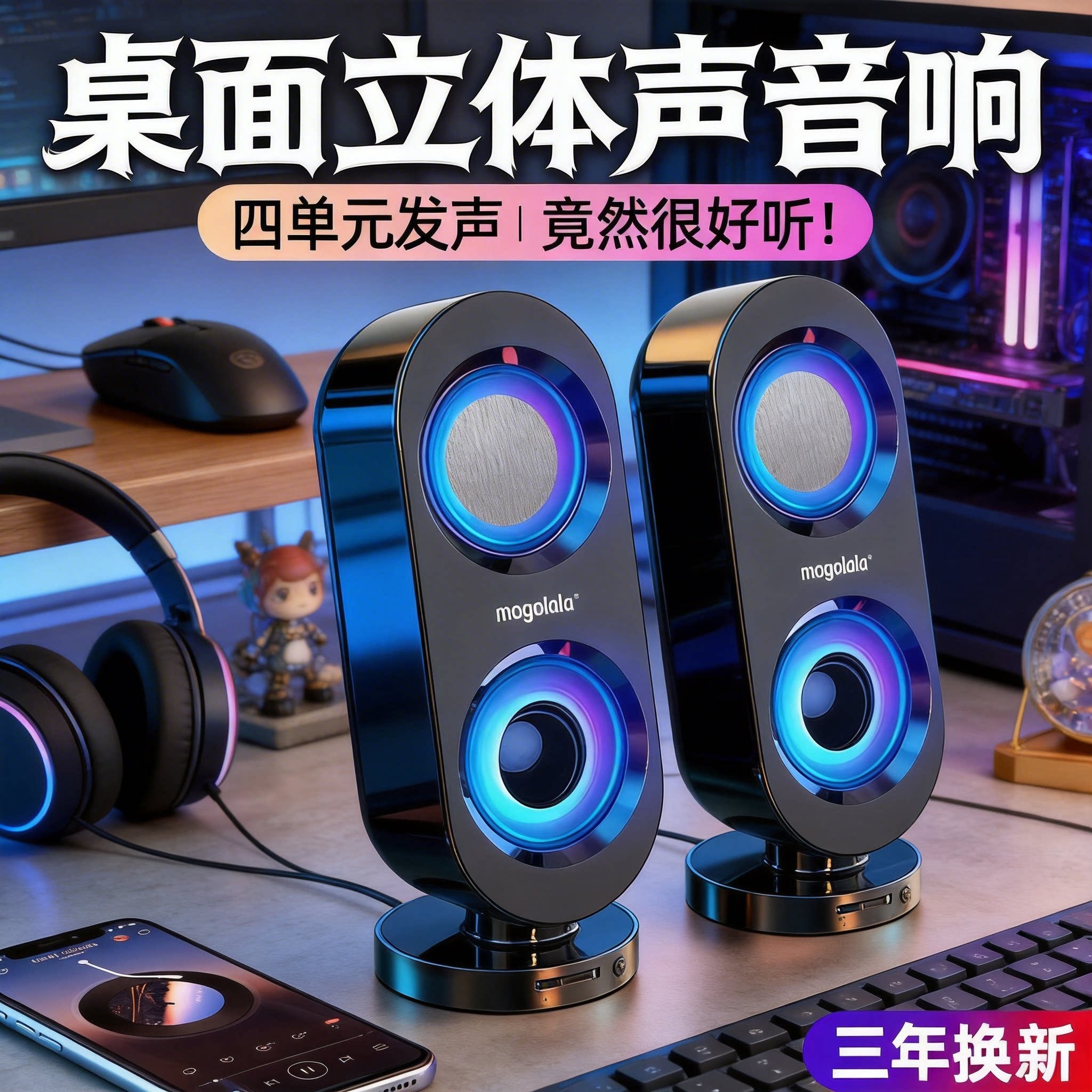 电脑音箱台式四单元发声音箱桌面小型迷你电竞游戏扬声器家用音响