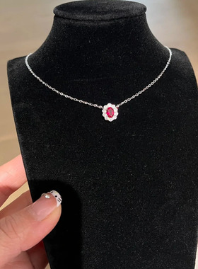 培育红宝石项链s925纯银女围嵌