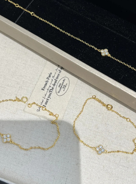 莫桑钻s925通体银手链四叶小草