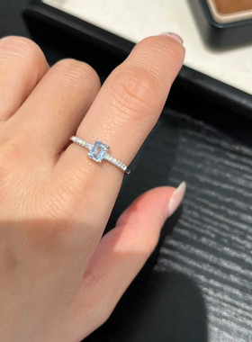 培育宝石海蓝宝戒指女S925纯银