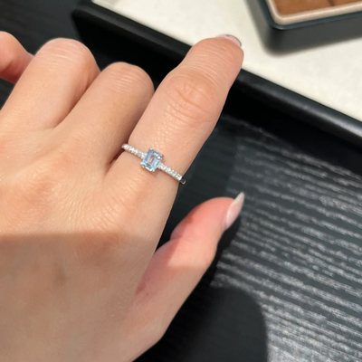 培育宝石海蓝宝戒指女S925纯银