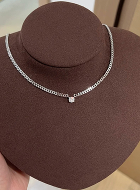 超闪单钻莫桑钻50分古巴项链纯银