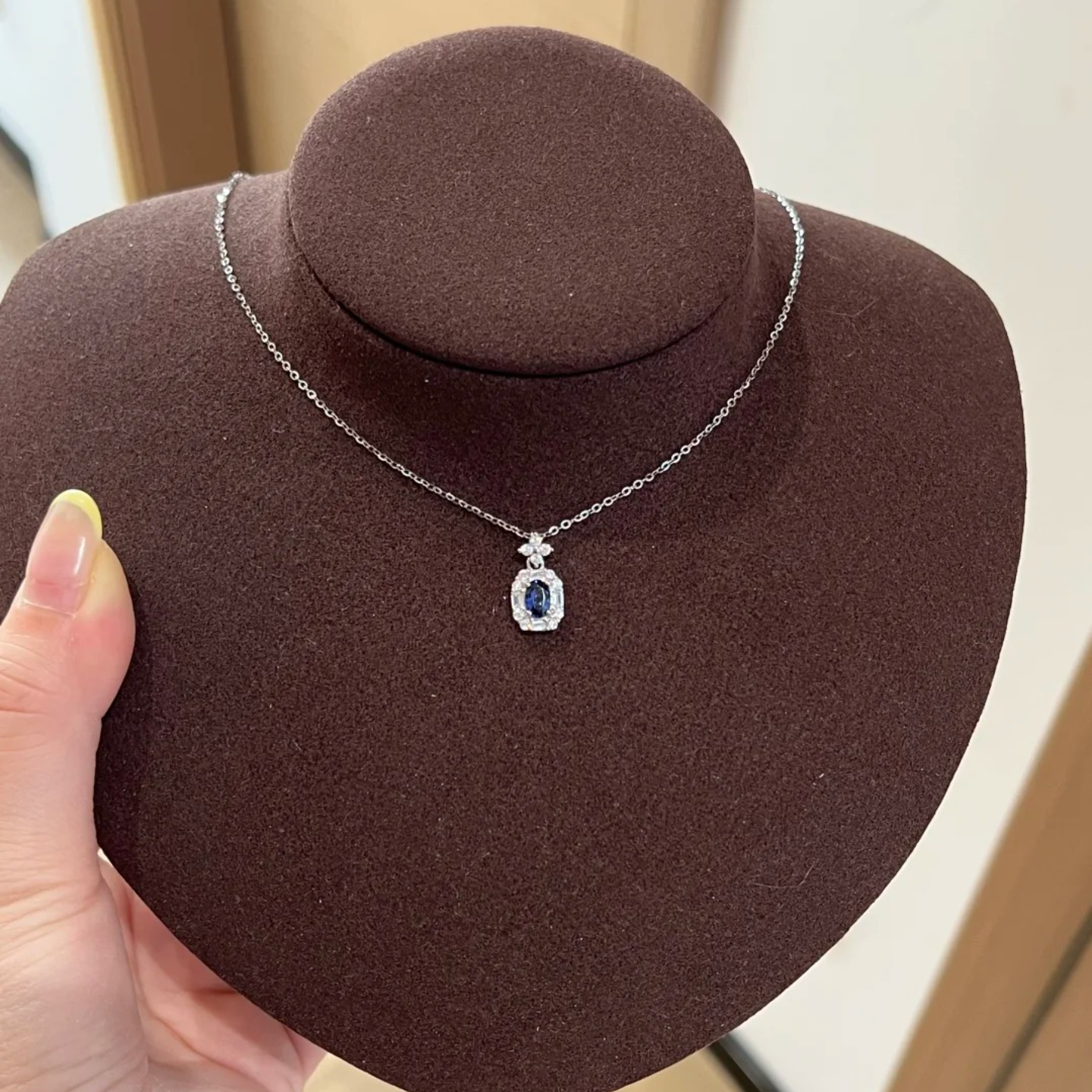 轻奢实验室蓝宝石吊坠925银项链