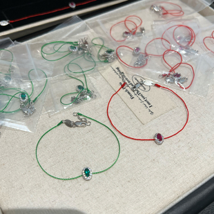 培育红宝石红绳围镶钻石赞比亚祖母绿轻奢手绳手链S925纯银镶嵌