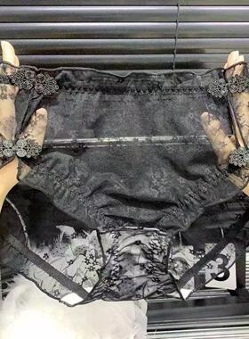 新款大码蕾丝盘扣内裤中国复古旗袍宫廷风中腰性感网纱内裤