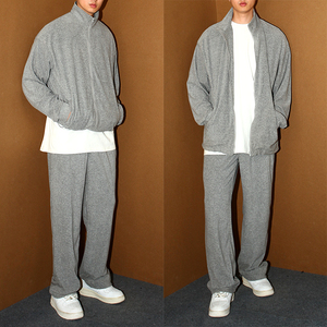 居家老钱风 2023秋季薄款宽松复古运动风卫衣套装男女同款