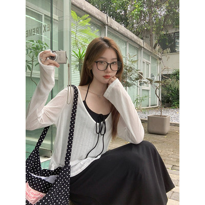 胖mm慵懒罩衫黑色吊带长