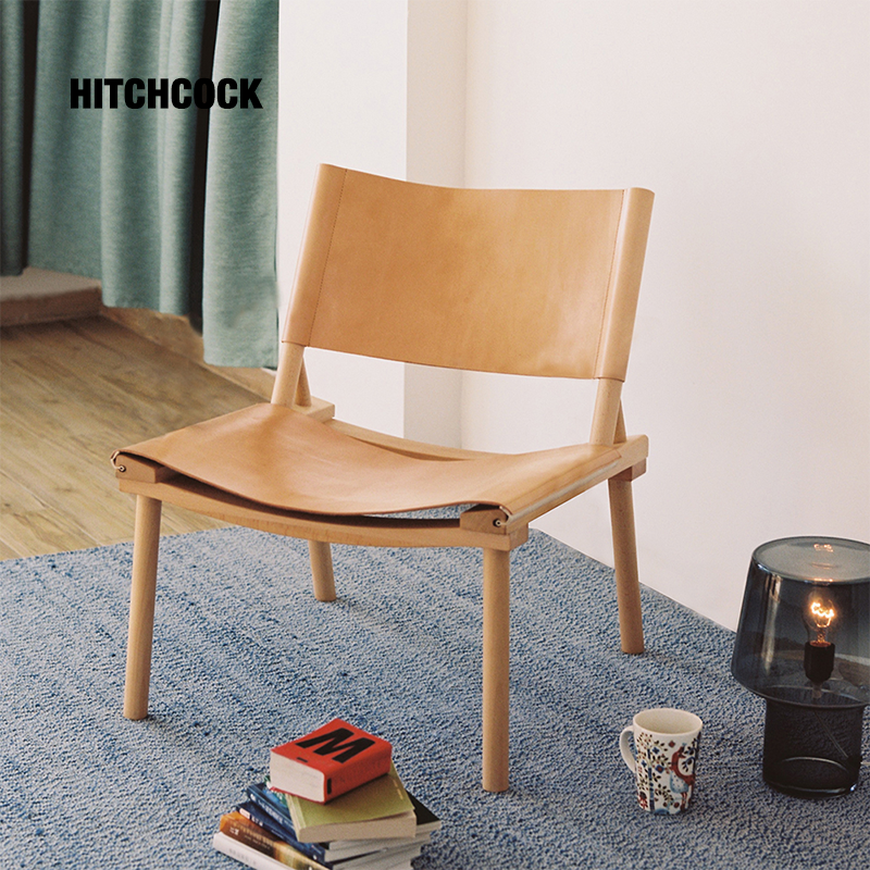hitchcock 极简约北欧单人休闲椅咖啡椅真皮植鞣革沙发椅狩猎椅子