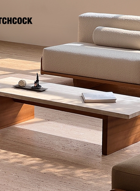 HITCHCOCK Iceland table/冰岛茶几中古实木洞石简约方形边几展台