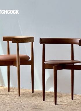 HITCHCOCK Circle Chair/环形椅 中古风真皮复古白橡实木扶手餐椅