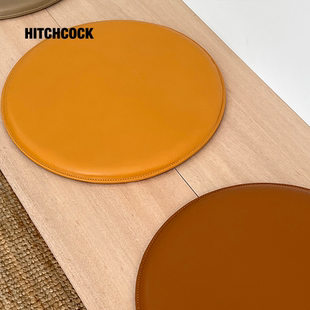 Padding HITCHCOCK 真皮座垫哑光帆布咖啡馆圆形侘寂餐椅子薄坐垫