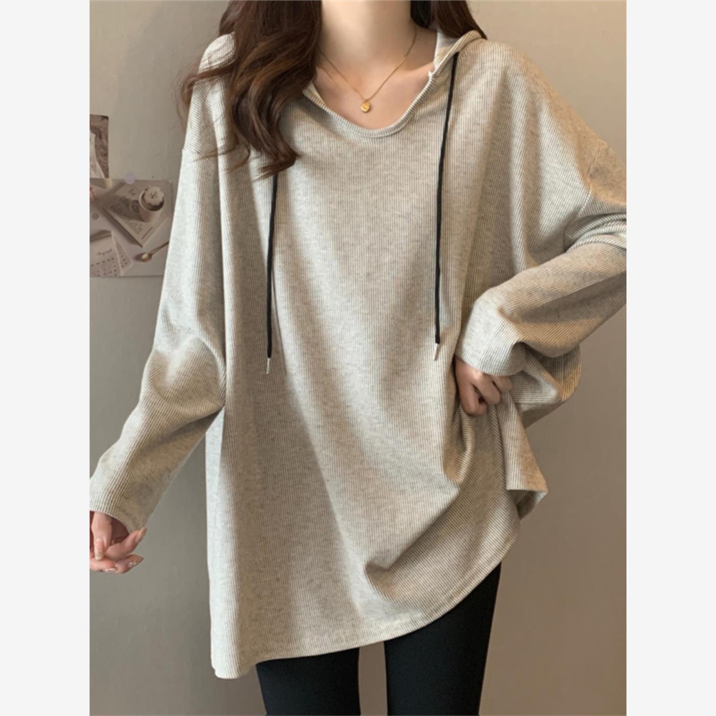 加码女性肥胖毫米宽松修身长袖连帽运动衫2025年新的春秋季中长度