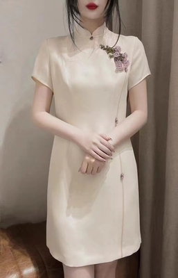 夏季新中式国风改良旗袍高端精致高级感超好看气质名媛立领连衣裙