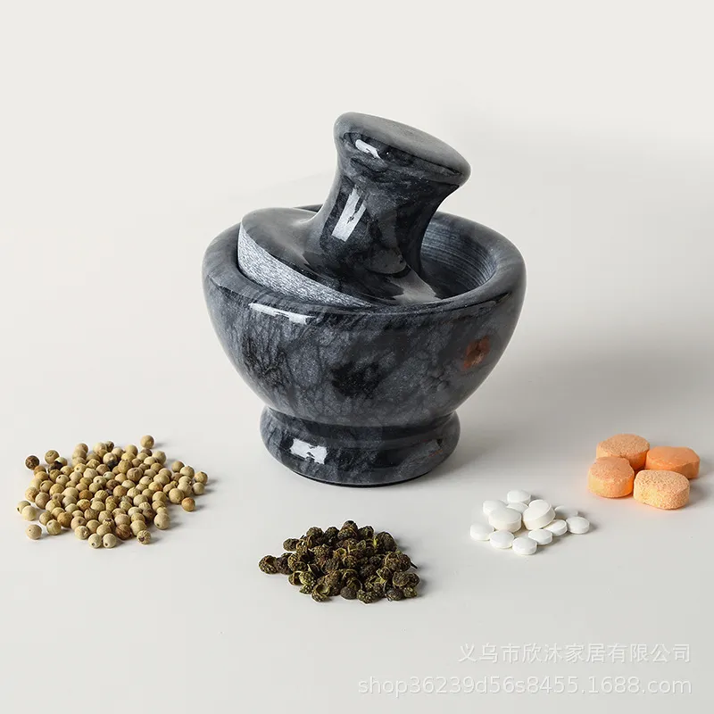 跨境大理石研磨器创意蘑菇头捣蒜研钵花椒胡椒香料捣碎罐药片研碗