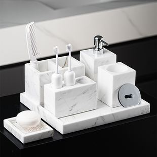 爵士白大理石浴室用品套件高档酒店卫生间洗漱收纳纸巾盒置物托盘