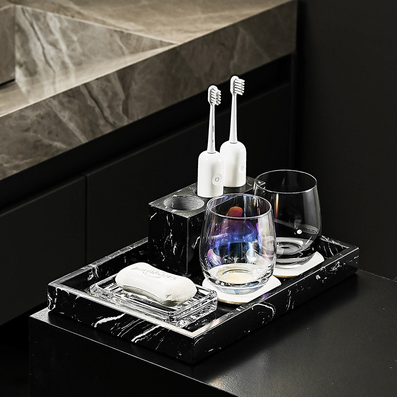 极简大理石浴室电动牙刷置物架洗漱口杯架卫生间台面牙具座收纳架