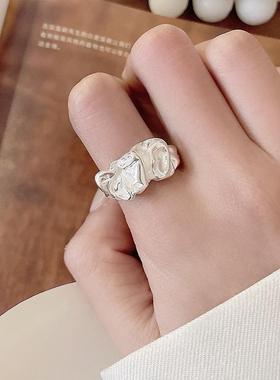 复古不规则金属褶皱开口戒指女时尚个性冷性风小众设计感指环