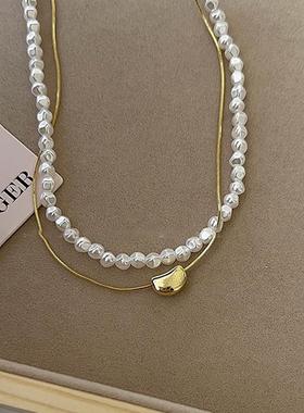 韩系轻奢小众双层叠戴珍珠项链