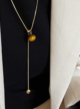 欧美风虎眼石吊坠项链