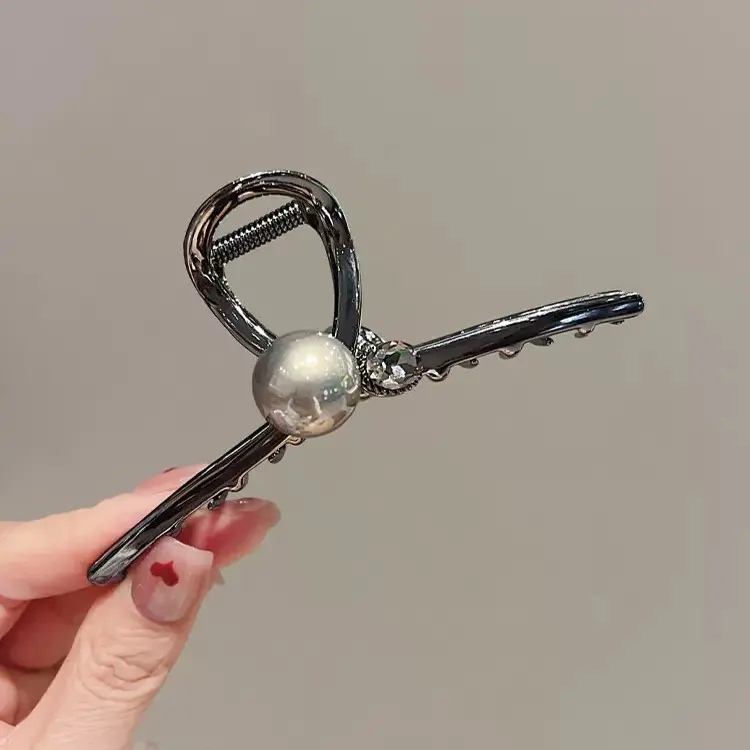 高级感黑色珍珠大抓夹气质后脑勺盘发抓夹大号简约发卡发夹女