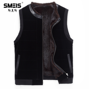 水貂马甲皮草背心男整貂皮冬季 保暖海宁羊毛貂毛马夹皮毛一体裘皮