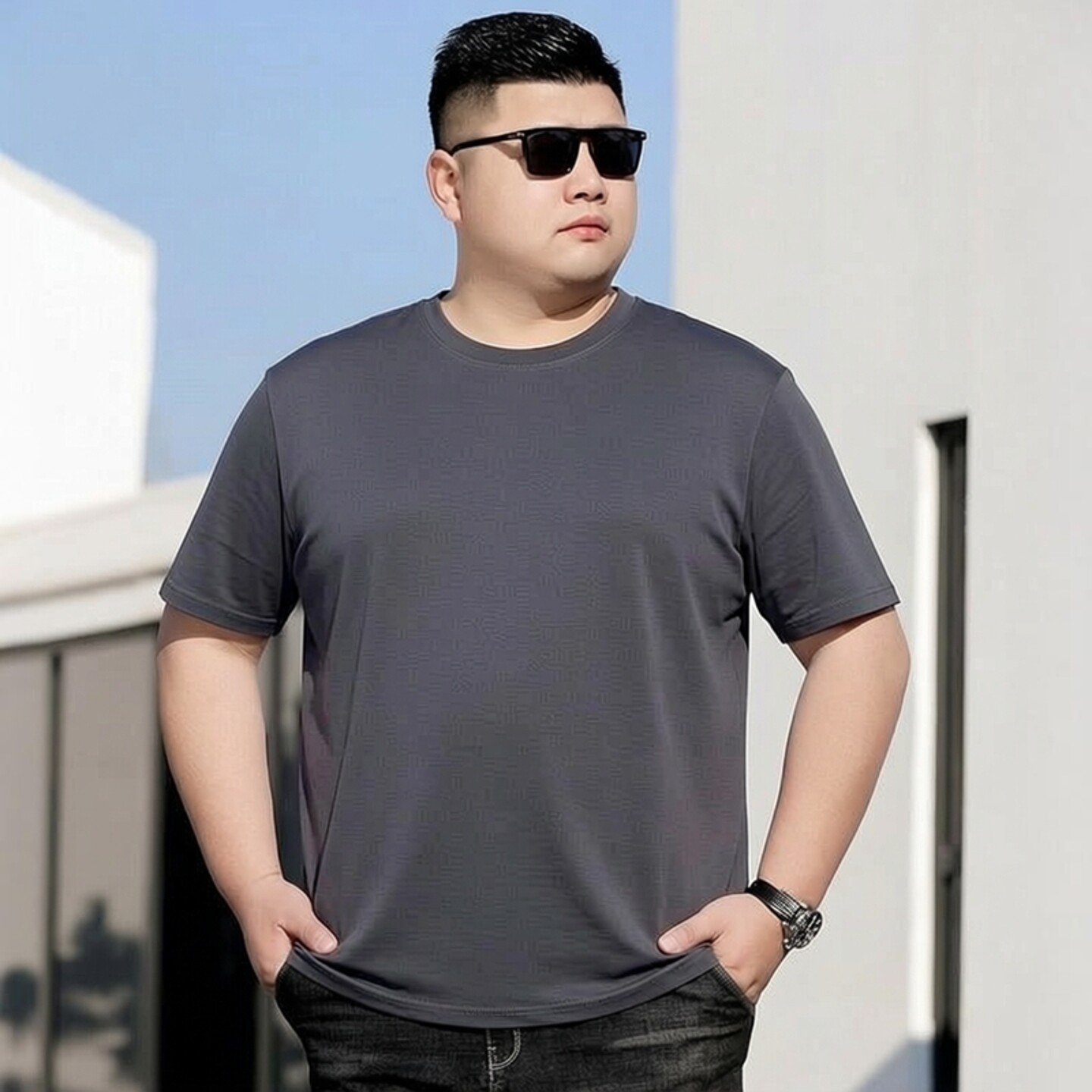 夏季男士加大码短袖T恤宽松胖子圆领休闲纯色半袖体恤纯棉打底衫