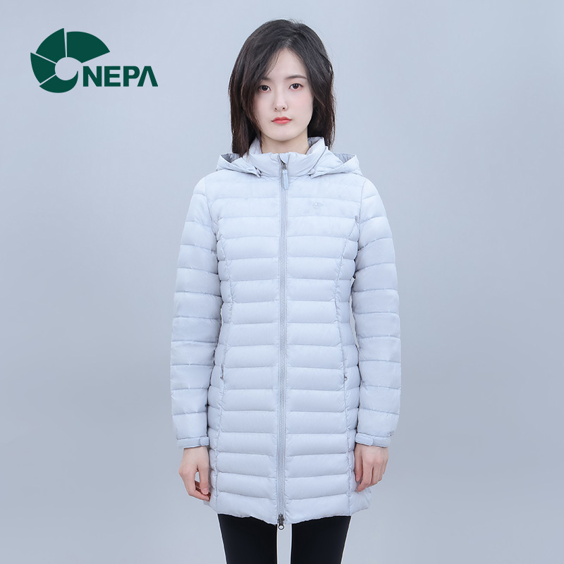 nepa耐葩户外冬季新款女士中长款轻量户外鹅绒羽绒服7h62049