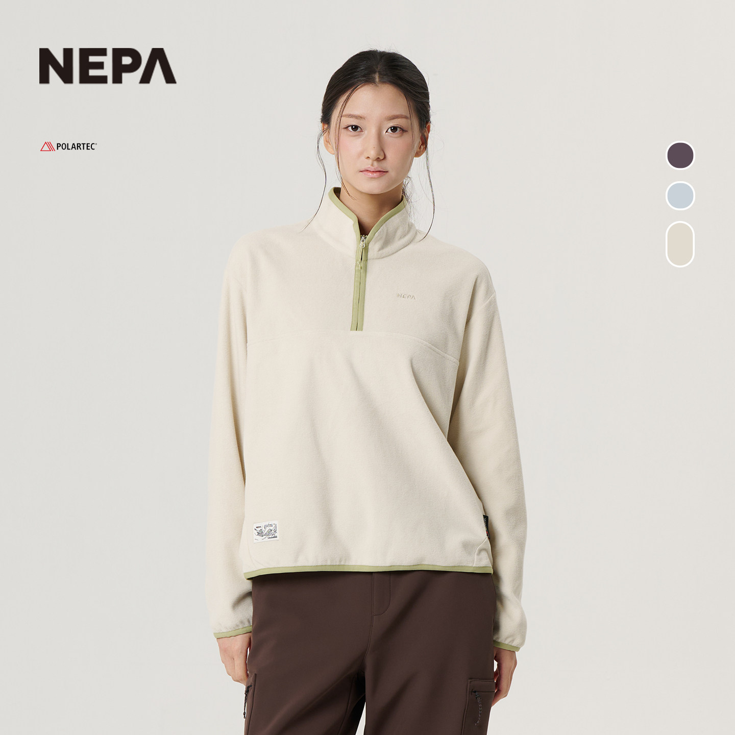 NEPA耐葩女圆领T恤抓绒半拉链