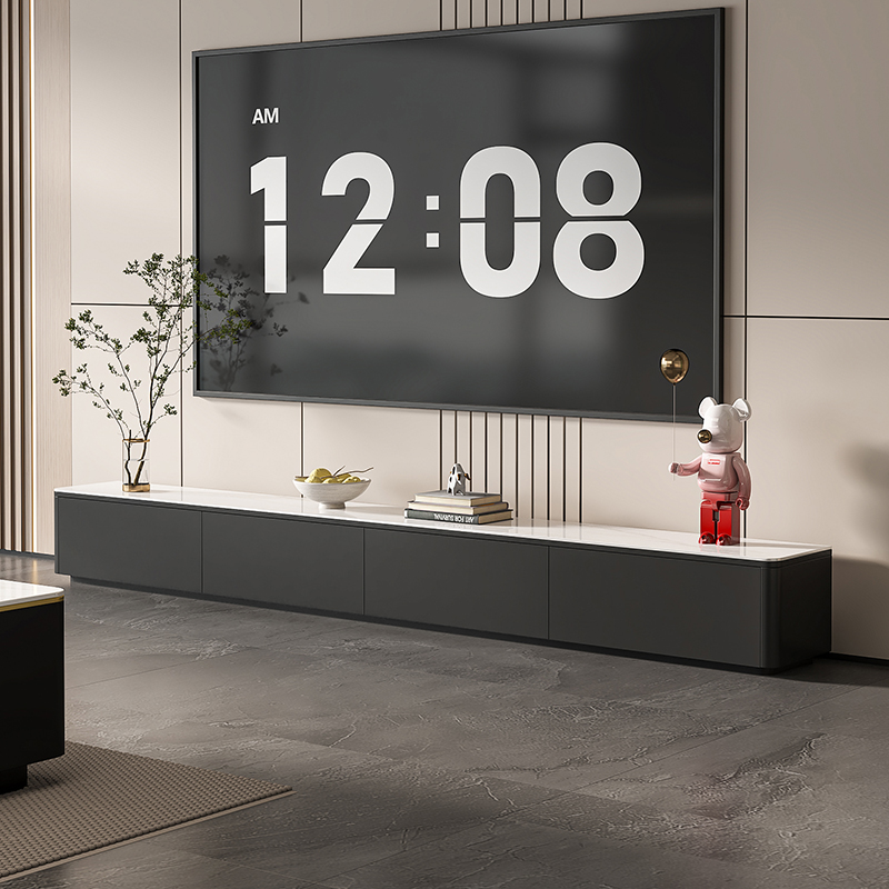 意式轻奢岩板电视柜茶几组合现代极简长方形地柜储物家用电视机柜