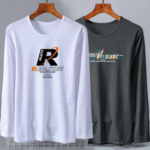 便宜包邮夏季长袖t恤男宽修身百搭潮流帅气上衣简约休闲圆领男装