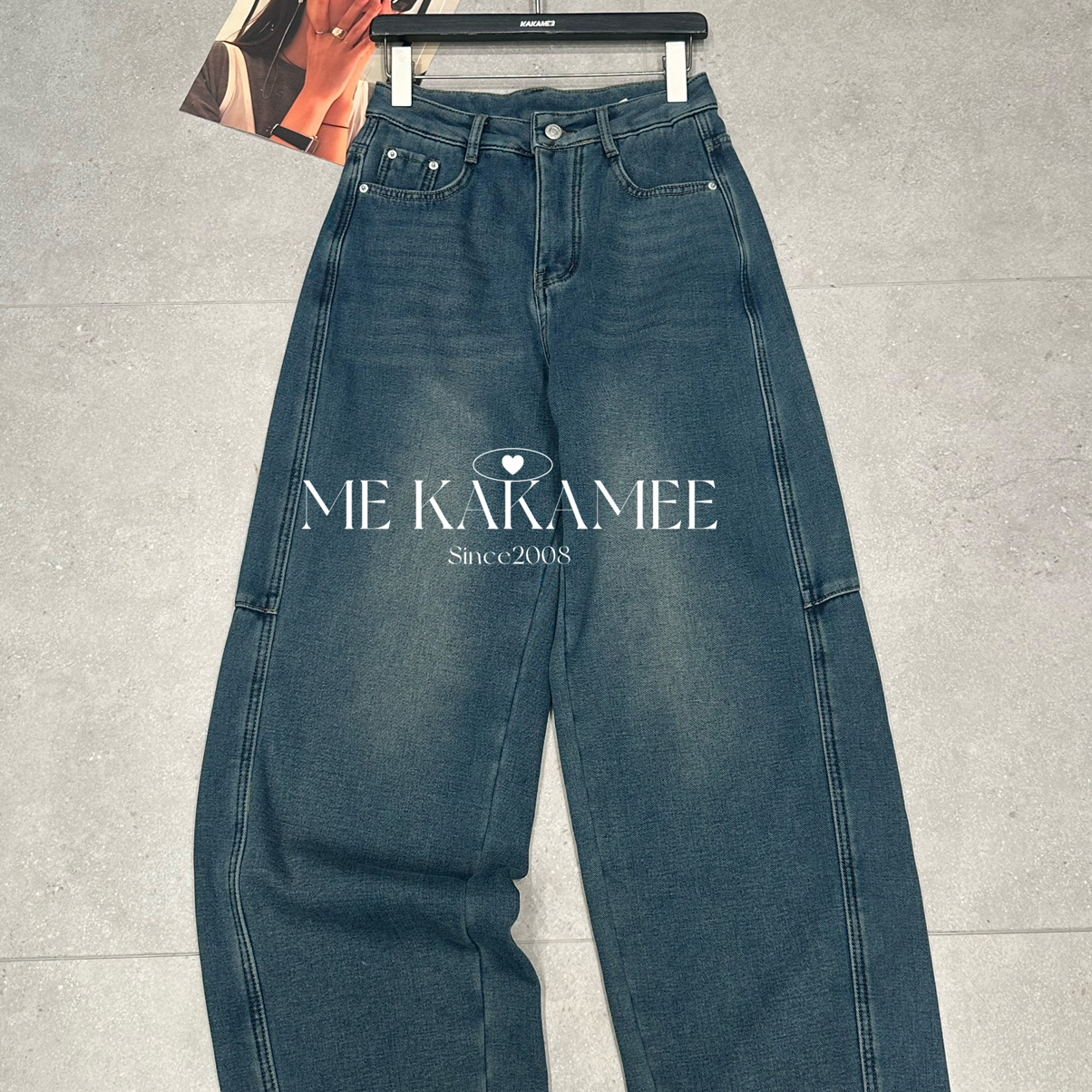 冬新品复古洗水趣味立体帽子KT加绒牛仔裤0633