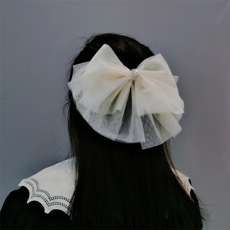 清新甜美网纱蝴蝶结顶夹森系 仙美发夹2022新款高端后脑勺弹簧夹