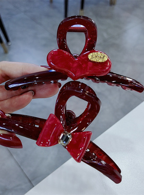 新年本命年红色抓夹气质大号抓夹发量多抓夹大号高级感后脑勺发抓