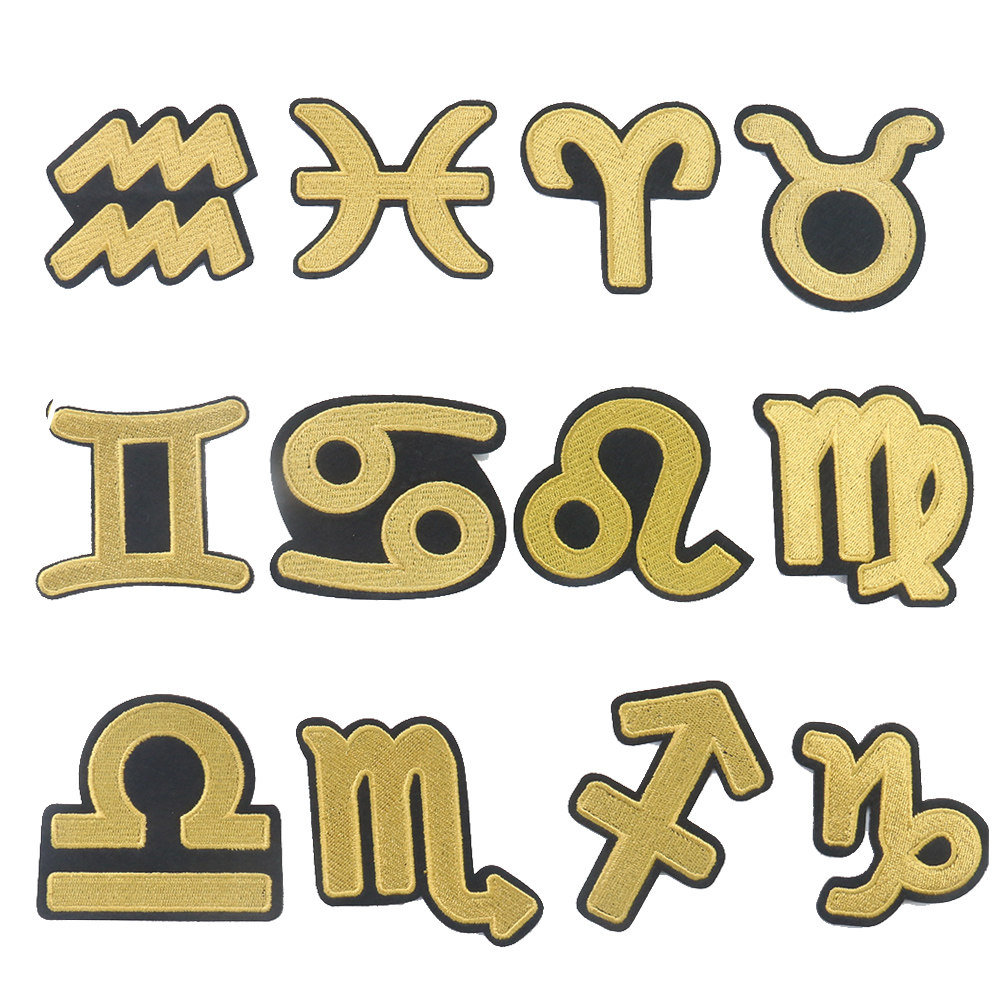 十二星座刺绣布贴 欧美卡通儿童服装辅料书包破洞diy背胶补丁贴